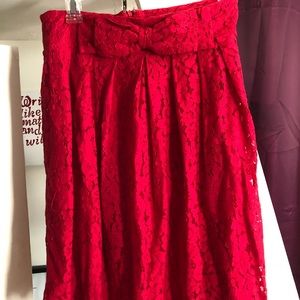 High waisted red lace skirt
